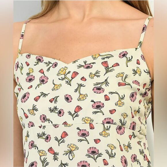 Vans Daly Floral Tan Tank Dress Size XXS Smocked Back Adjustable Spaghetti Strap - Picture 2 of 14